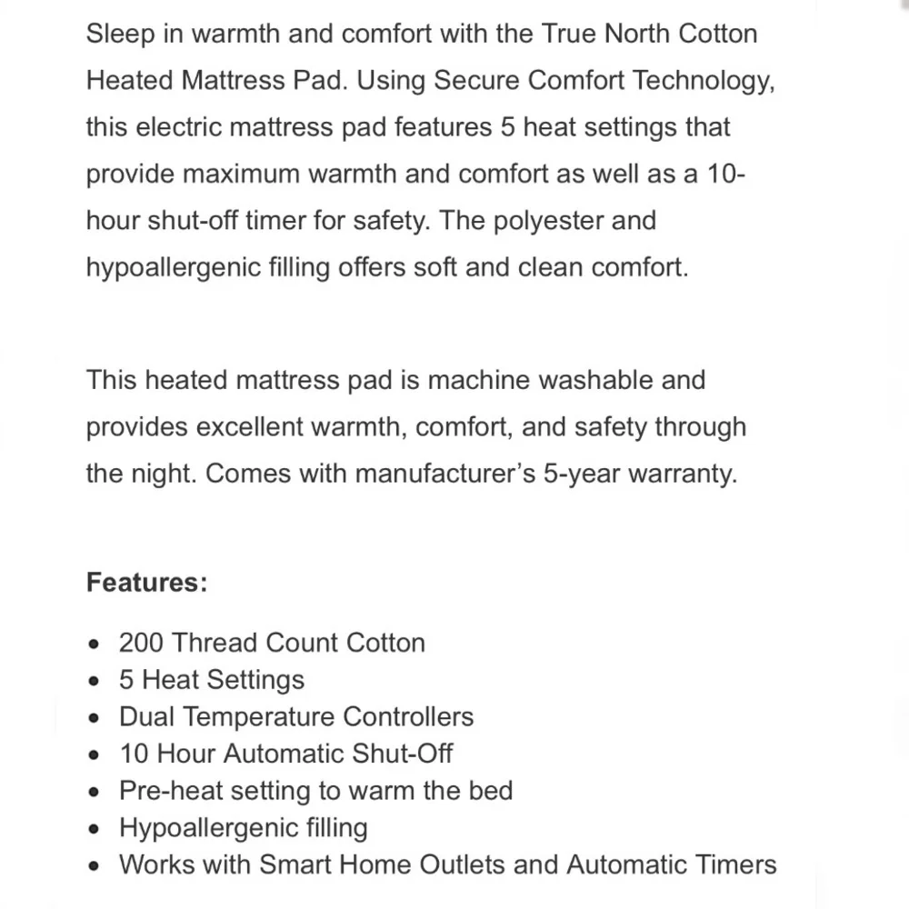 True North - Heated Mattress Pad (Cal King)